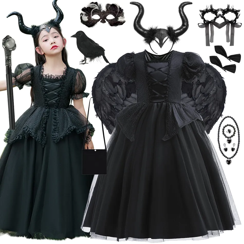 Evil Girls Cosplay Dress Children Fairy Halloween Costume Kids Black Witch  Gown Cotton 0-2Y from Dhgate Cosplay - price 17.59