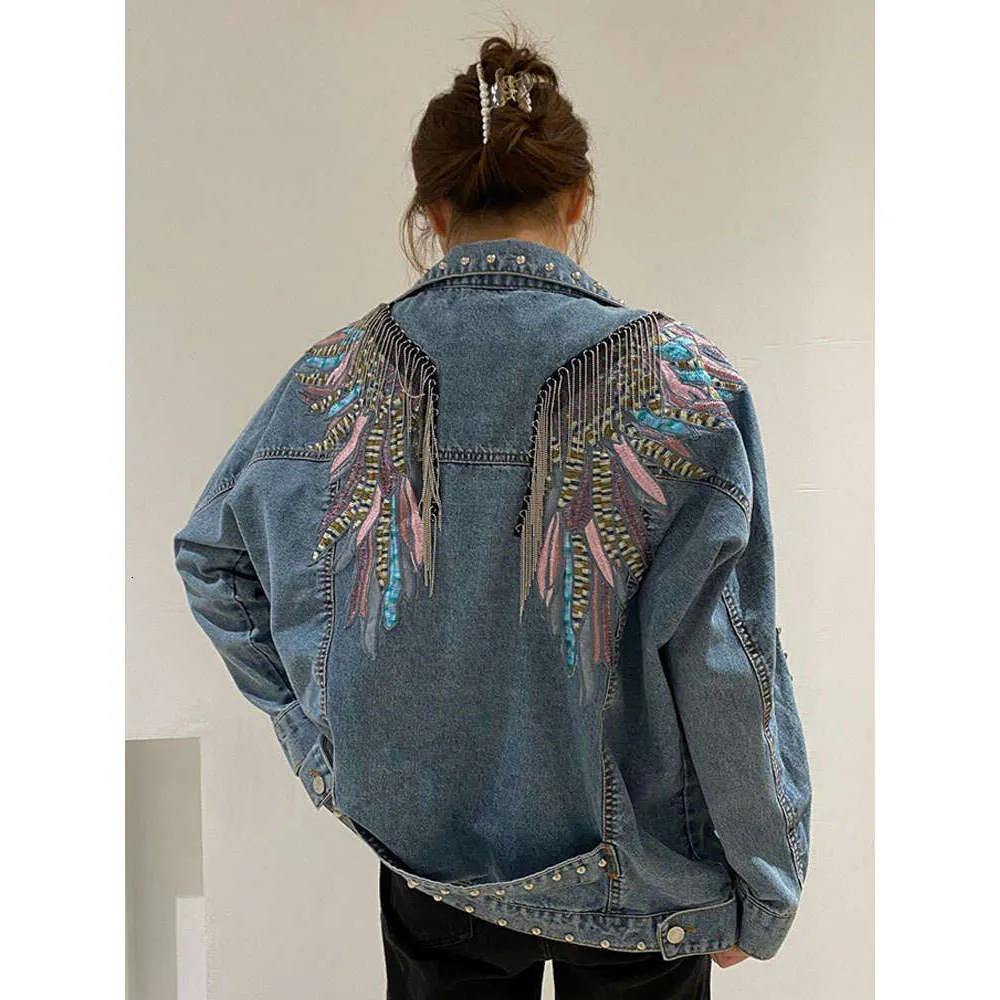 ジャケット・アウター Beads & Embroidered Design Denim Blouson Women Western Clothing Women's Pearls Beading Denim Jackets