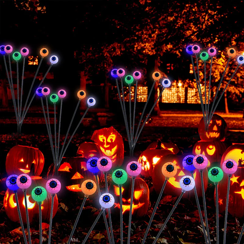 Lot De 2 Lampes Solaires Citrouille Halloween - 16 LEDs, 8 Modes, Étanches IP65 - Décoration Extérieur Jardin - 9