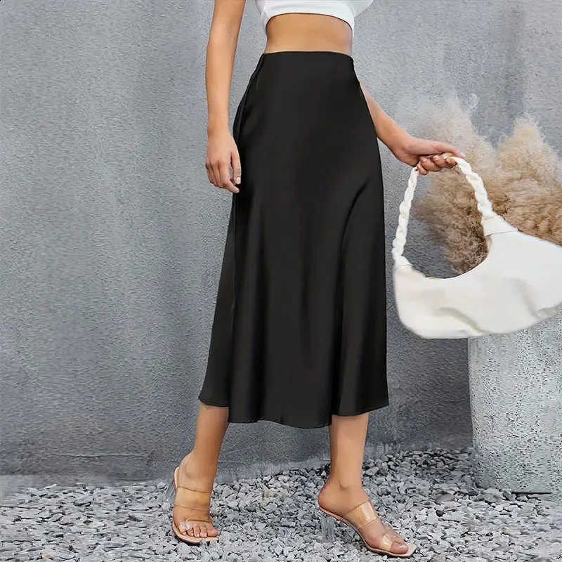Elegant Satin Midi Skirt: High Waist Pencil Skirt for Women, Fashionable  Versatile Shop Now!