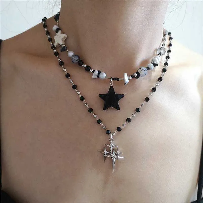 ★SETUP-EXE★STAR CROSS NECKLACE / SILVER★正規品/韓国送料込 Y2K Moonstone Cross Star Thorns Necklace Kpop Double Layer