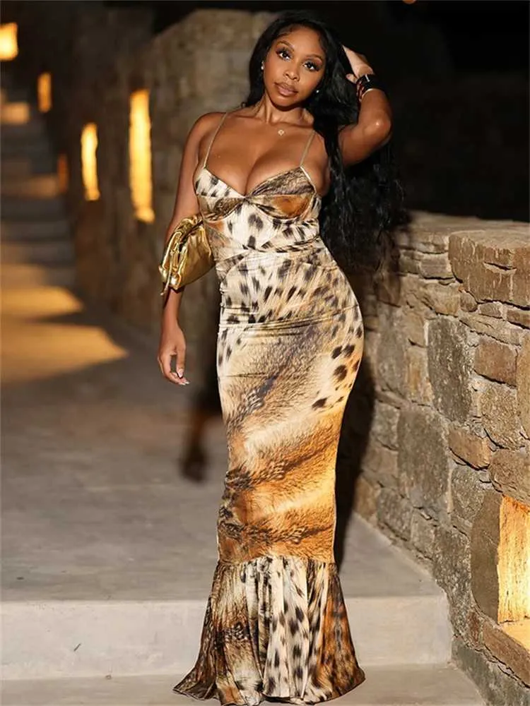 Autumn 2024 Leopard Print Mermaid Dress With Spaghetti Straps And Backless  Design  Elegant Evening Gown For Party & Banquet From Katcho, $17.94 |  DHgate.Com