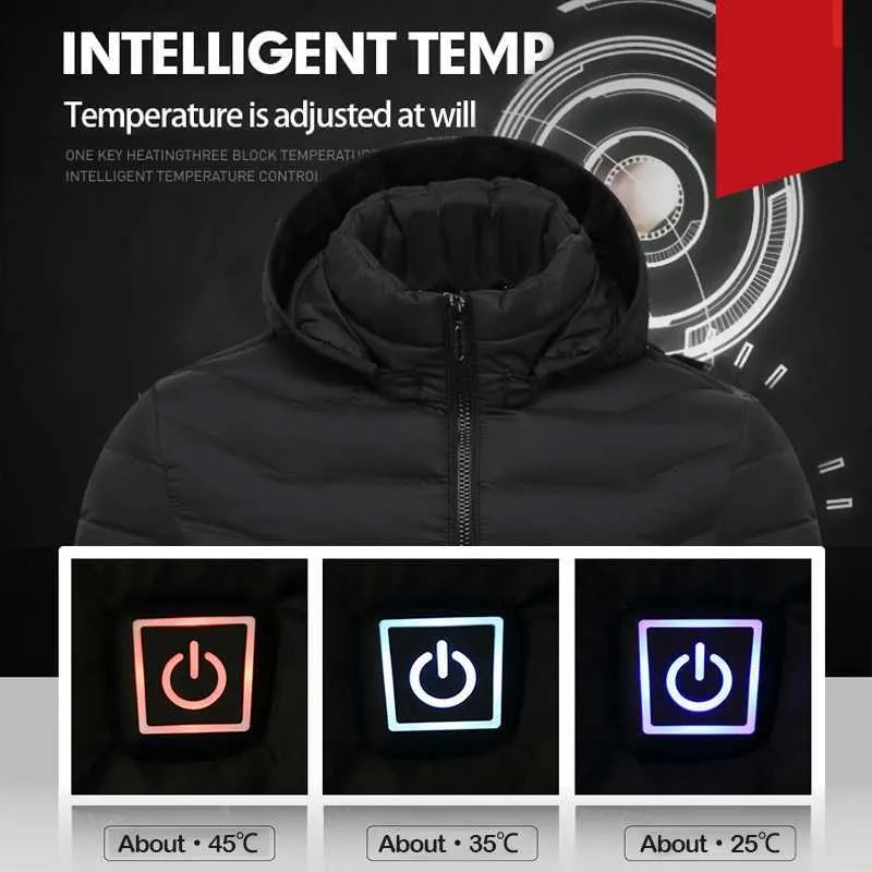 USB Heated Bomber Jacket For Men - Battery Powered Long Sleeve Hooded Winter Coat