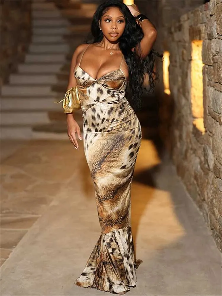 Autumn 2024 Leopard Print Mermaid Dress With Spaghetti Straps And Backless  Design  Elegant Evening Gown For Party & Banquet From Katcho, $17.94 |  DHgate.Com