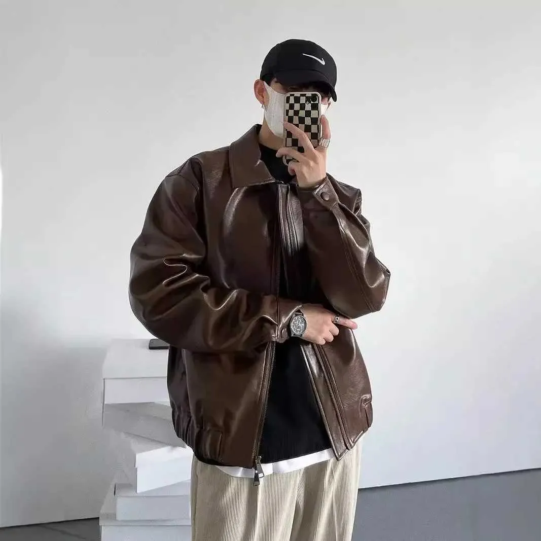 Mens Vintage Cropped Leather Jacket - Korean Style, Casual Loose Fit, Fall/ Winter from Dhgate Mens Leather \u0026 Faux Leather - price 38.87, image size:1067x1067