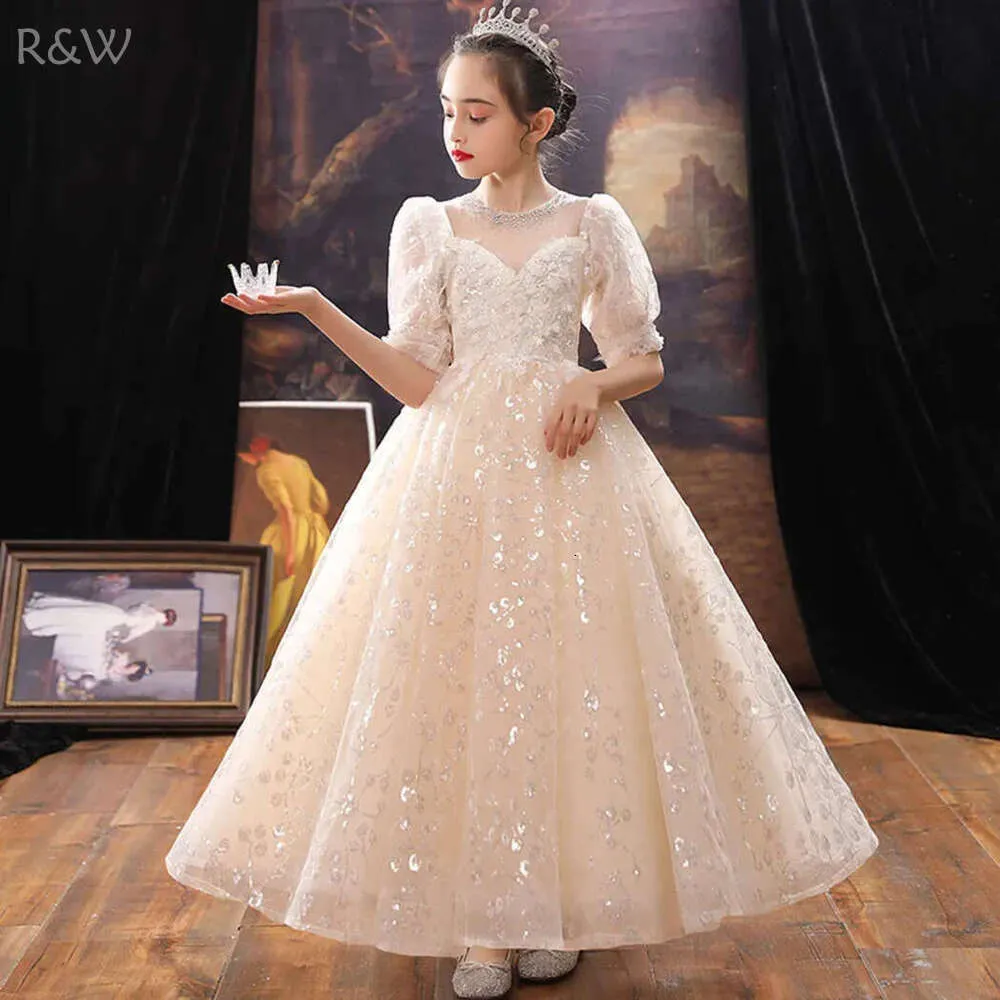 2022 Beaded Crystal Wer Girls Dress - R&W Beach Pageant Gown with Tulle skirt for Teens or Length - Formal Kids Wear