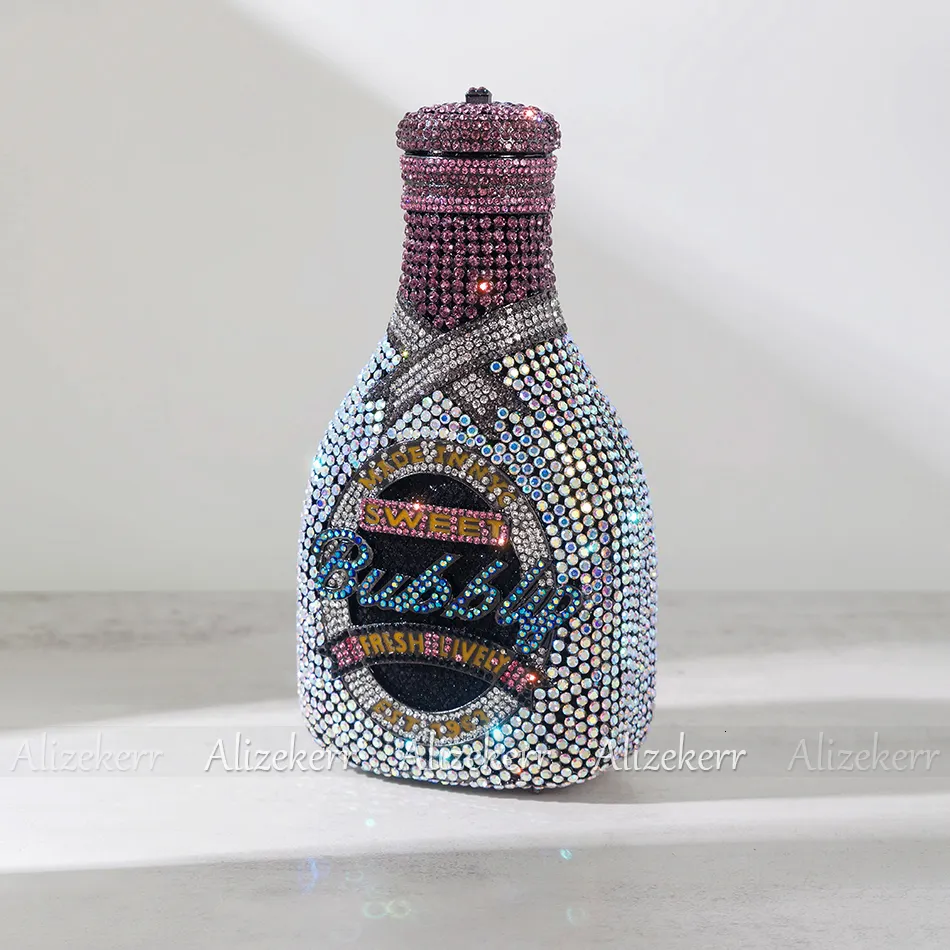 Crystal Evening Bag Champagne Bottle Clutch Purse for Women 2024 Gorgeous Dia Metal Handbag Wedding Party Accessories