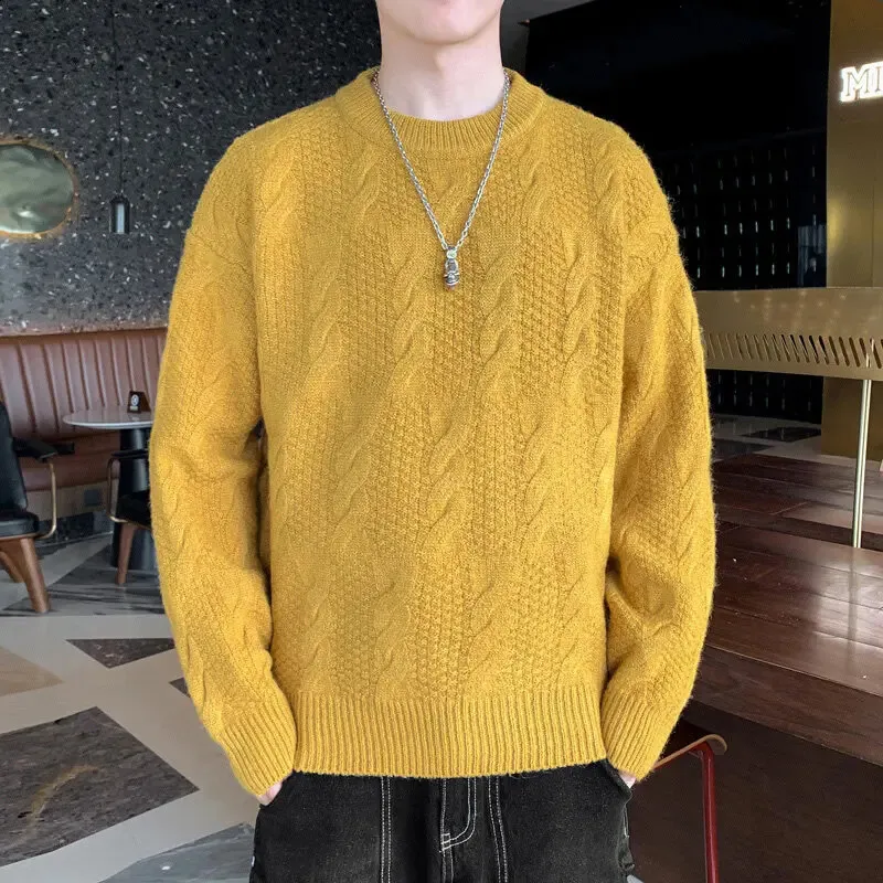 Mens Yellow Tassel Knit Sweater - Korean Fashion Long Sleeve