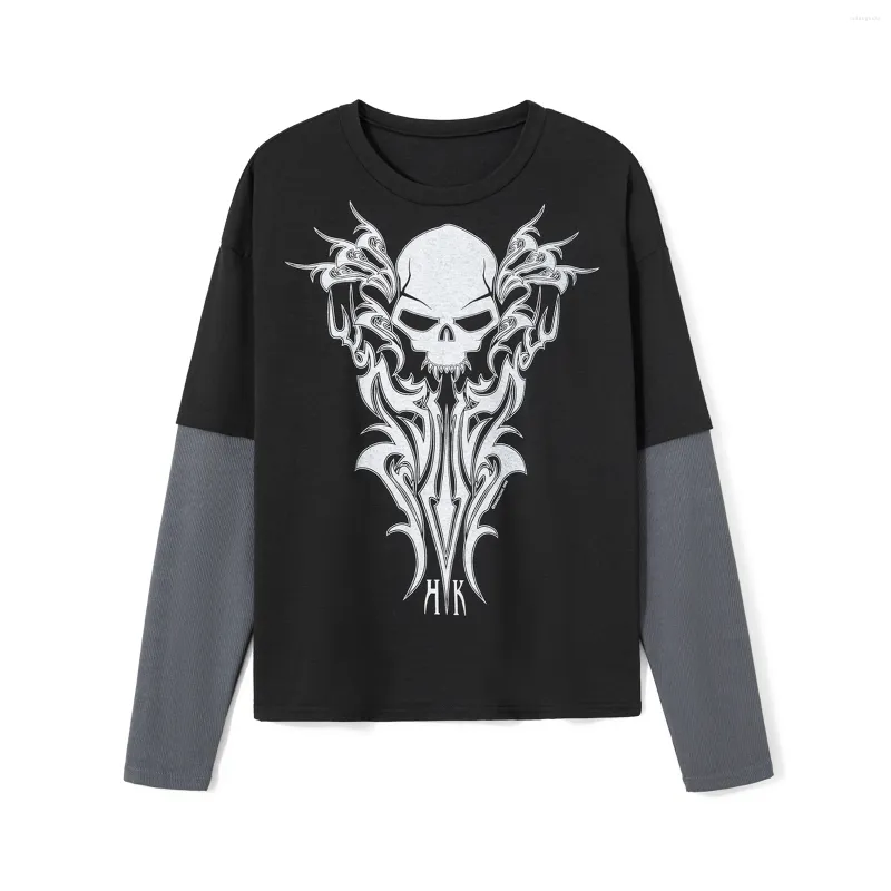 Black Gothic Grunge Patchwork Long Sleeve Two-Piece T-Shirt
