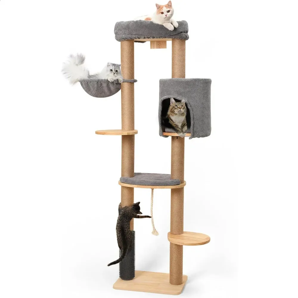 Cat tree 74 inches wall mounted rubber wood shelf scratch resistant fabric  indoor multi-layer gray cat tower from Dhgate Cat Floor-to-Ceiling - price  421.24