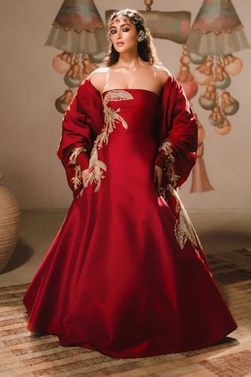 Elegant Dark Red Strapless Evening Dresses With Long Sleeves Wrap