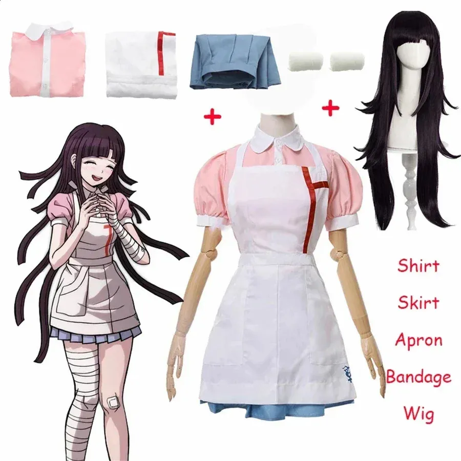 Danganronpa Mikan Tsumiki Cosplay Wig Nurse Costume Anime Dangan Ronpa  Despair Uniform Maid Outfit for Women Halloween