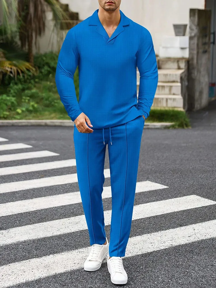 Men's Tracksuit Set Long Sleeve Polo T-Shirt Tops Long Pants