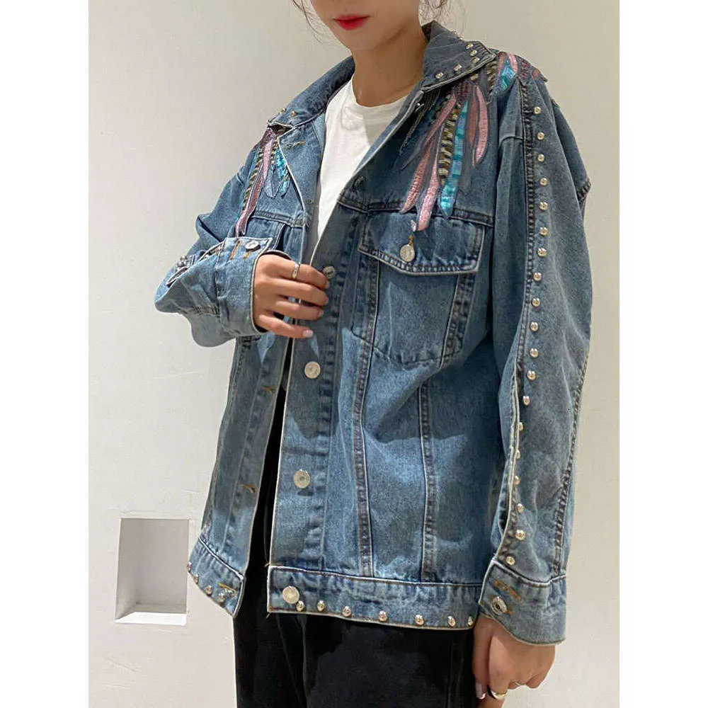 ジャケット・アウター Cord Embroidery Detail Denim Jacket Men Classic Embroidered Denim Jacket, Multi Zippered Retro