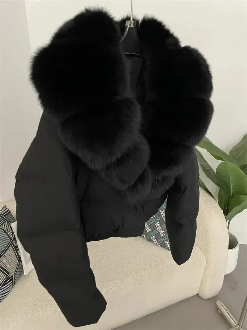 Womens White Duck Down Black Cropped Puffer Jacket With Natural 