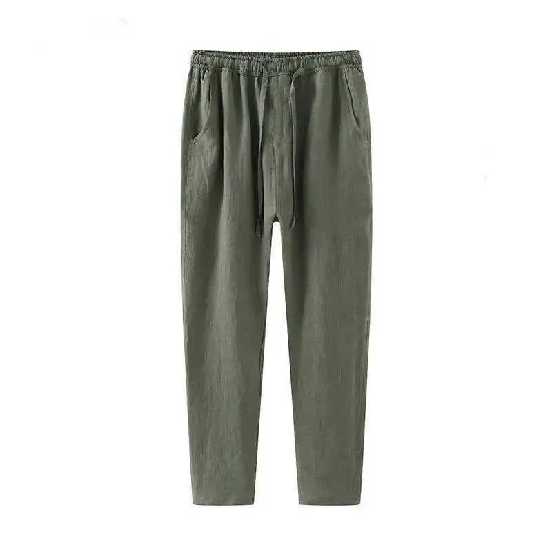 Men's Breathable Cotton Linen Ankle Length Pants - Casual, Loose Fit, Solid Color, Pockets, Summer- Picture 4 Of 6