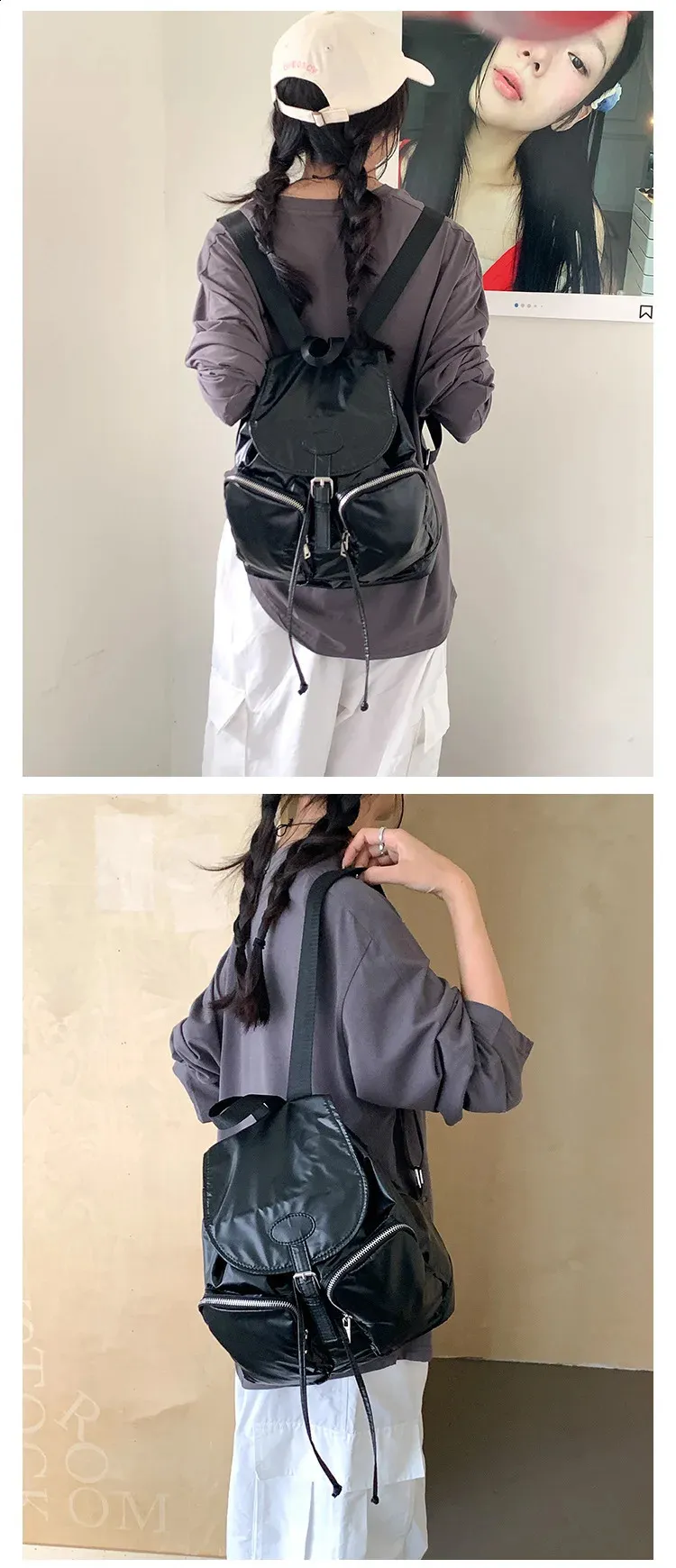 Silver Metallic Drawstring Backpack Silver Drawstring Backpack for Women - Large Capacity Casual Travel ...