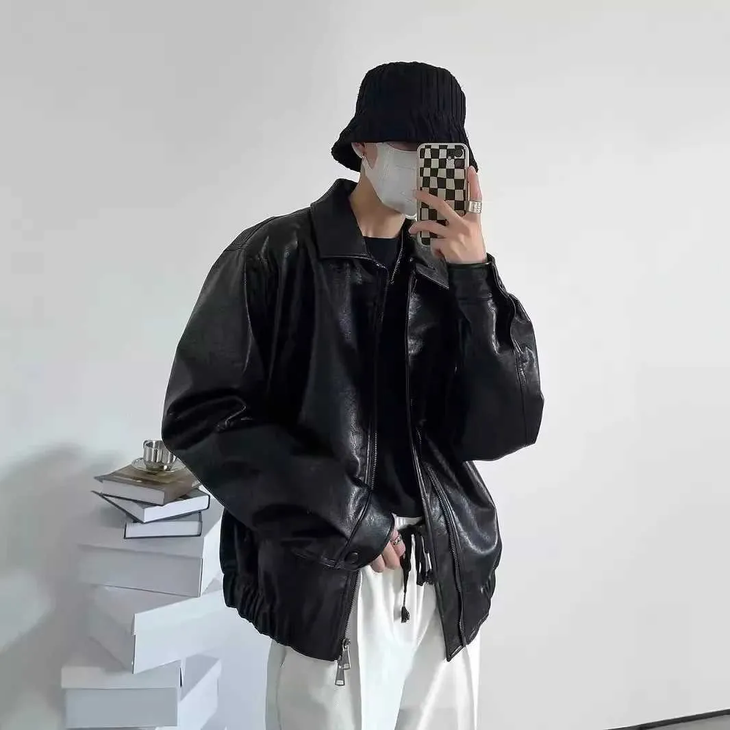 Mens Vintage Cropped Leather Jacket - Korean Style, Casual Loose Fit, Fall/ Winter from Dhgate Mens Leather \u0026 Faux Leather - price 38.87, image size:1066x1066