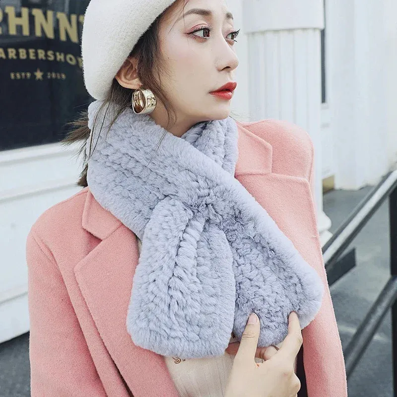 Handmade Women's Winter Real Rex Rabbit Fur Scarf - Solid Color Neck Warmer Wrap