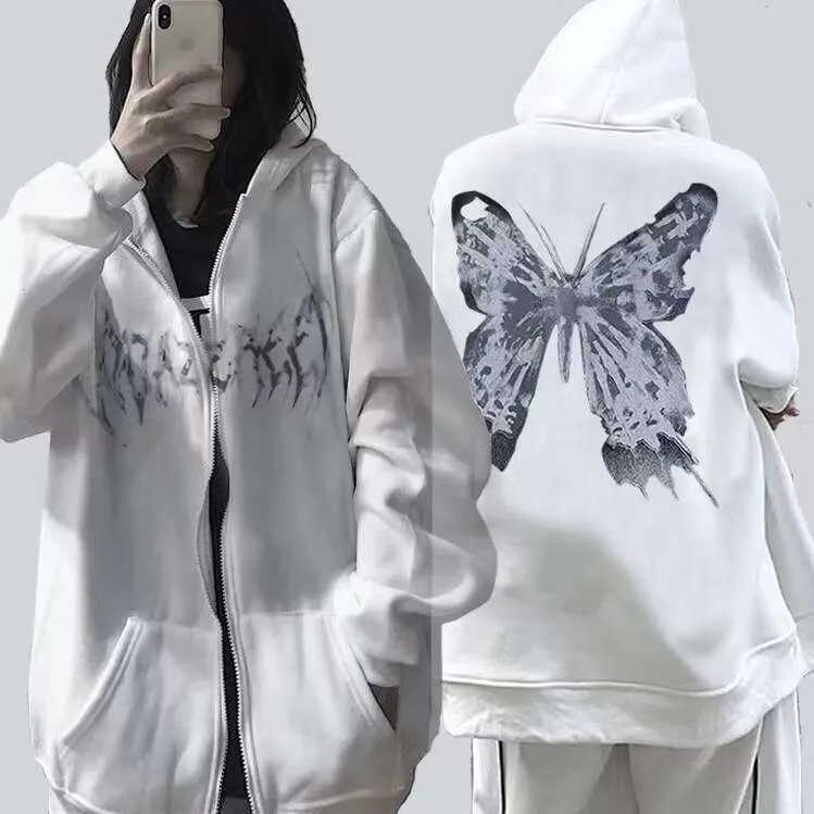 Zipper Gothic Sports Hoodie Butterfly Design From