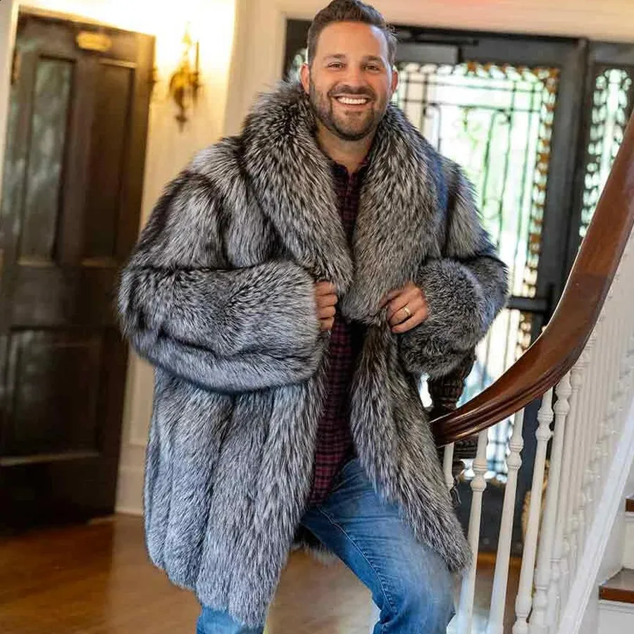 Mens Coat With Fur Collar, Luxurious Long Winter Coat, Premium Fox