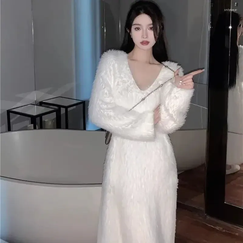 Loose Knit Solid White Sweaterdress for Women - Y2k Cloth Fairycore Korean 00s - Perfect for Fall and Winter Knittingwear