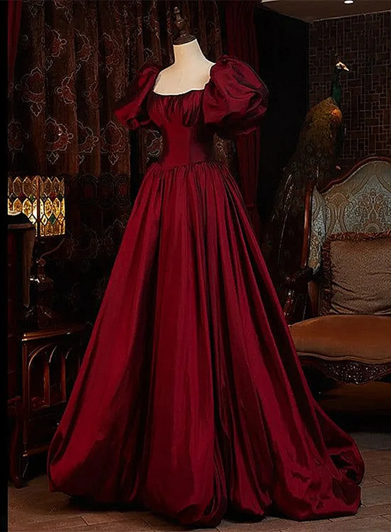 cap sleeve empire waist prom dress Chiffon Empire Waist Maxi Dress – Summer Party Gown 2618 Burgundy / M main image 1