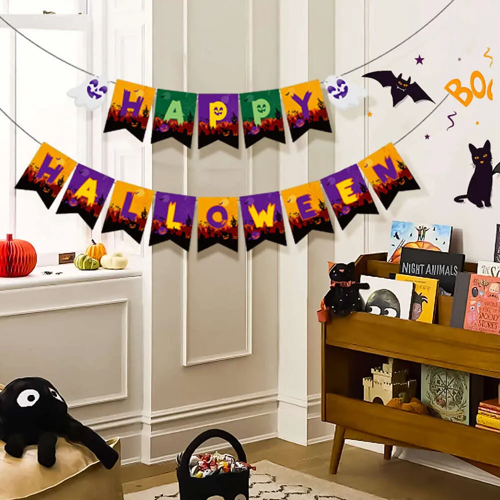 3 Halloween Banner Set – Mit Skelett, Kürbis & Vampir, Aus Karton, Zum Aufhängen