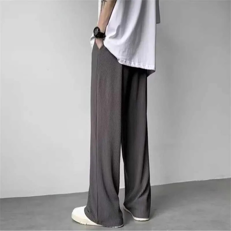 パンツ stripe design wool baggy flare slacks Korean Fashion Men's Summer Texture Straight baggy