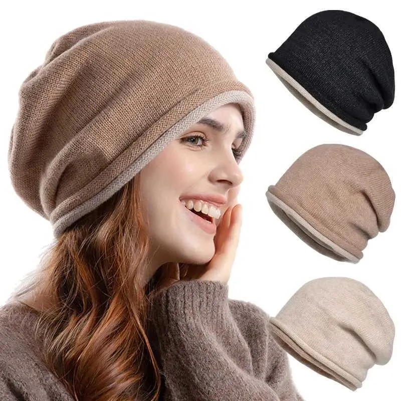 Women\'s Black Khaki 2 Packs Stylish Winter Warm Knitted Beanie Skull Hat Cap Amazon.com: PIOZAED Womens Winter Knitted Beanie Hat Knit  main image 2