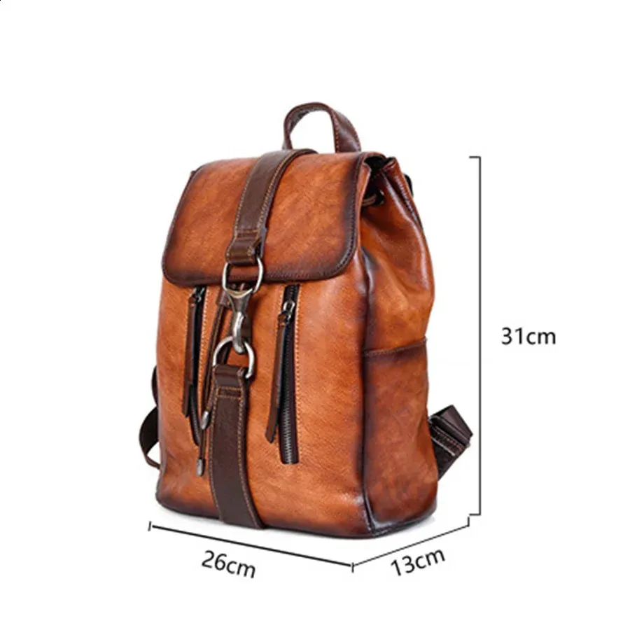 Womens Genuine Leather Backpack - Retro Large Capacity  display picture 1