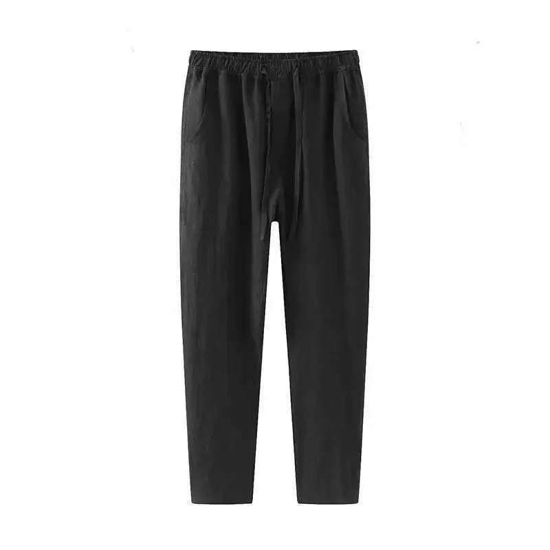 Men's Breathable Cotton Linen Ankle Length Pants - Casual, Loose Fit, Solid Color, Pockets, Summer- Picture 3 Of 6