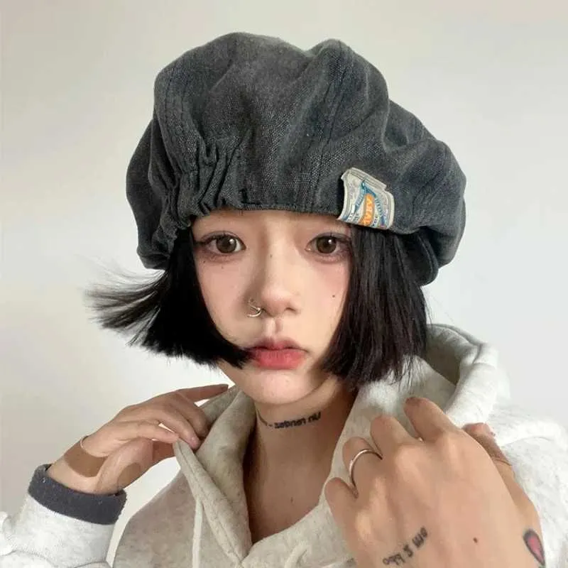Washed Denim Beret Hat Unisex Casual Retro Style Spring Autumn Fashion