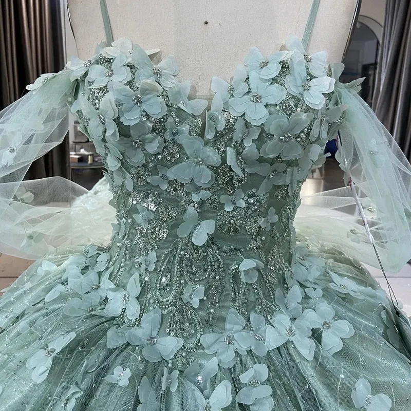 Crystal Tulle Green Spaghetti Straps Prom Dress Crystal Tulle Green Spaghetti Straps Prom Dress