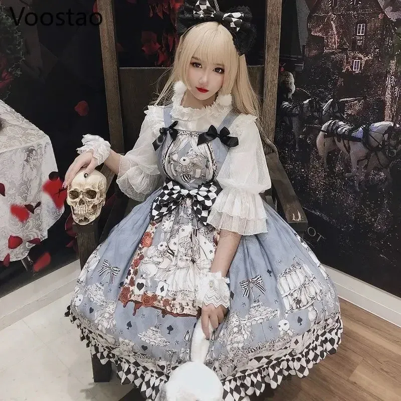Japanese Gothic Lolita Dress For Women Retro Black Punk JSK With Cool ...