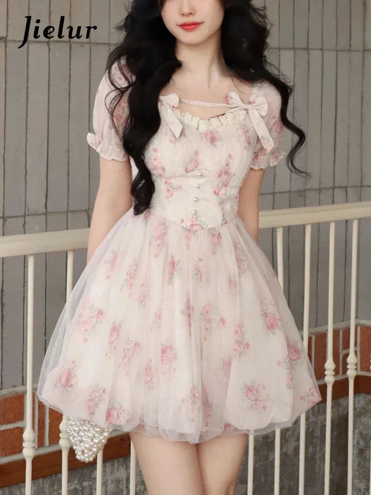 Jielur Lolita Pink Y2k Mini Dress Womens Beach Short Sleeved Jielur Lolita Pink Y2k Mini Dress Womens Beach Short Sleeved