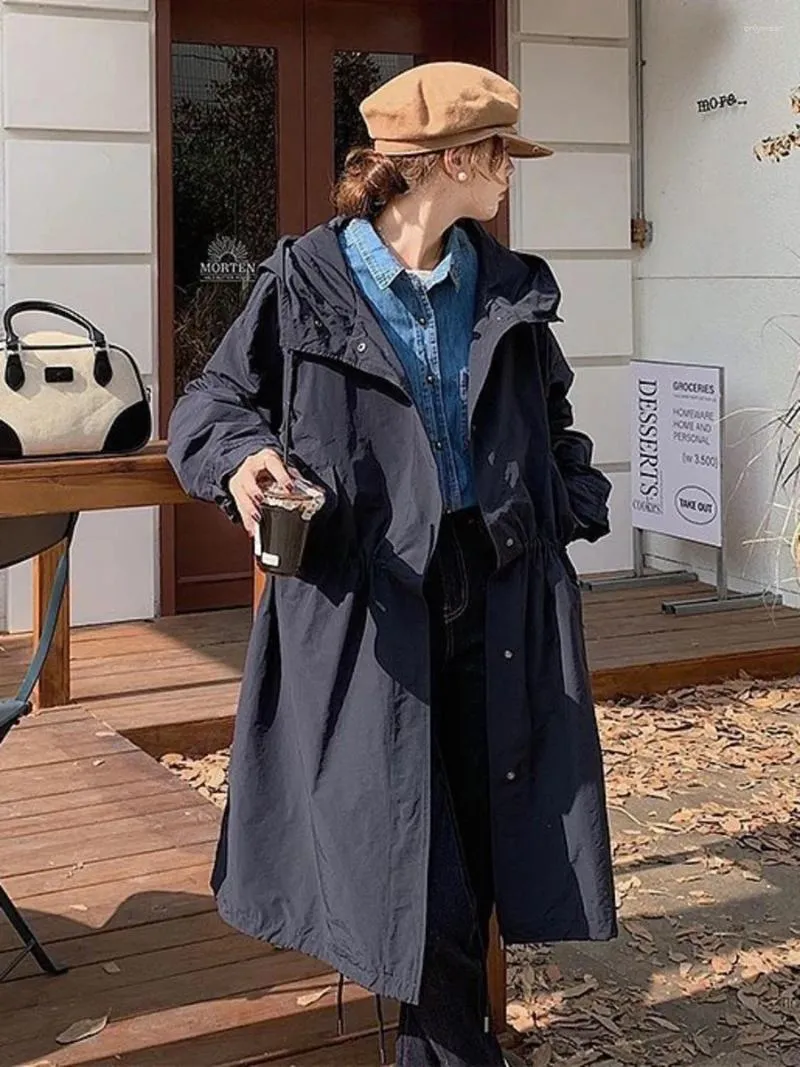 Women's Trench Coat, Oversized Korean Cargo Windbreaker, Hooded Spring/Autumn Jacket Women's Trench Coat, Oversized Korean Cargo Windbreaker, Hooded Spring/Autumn Jacket