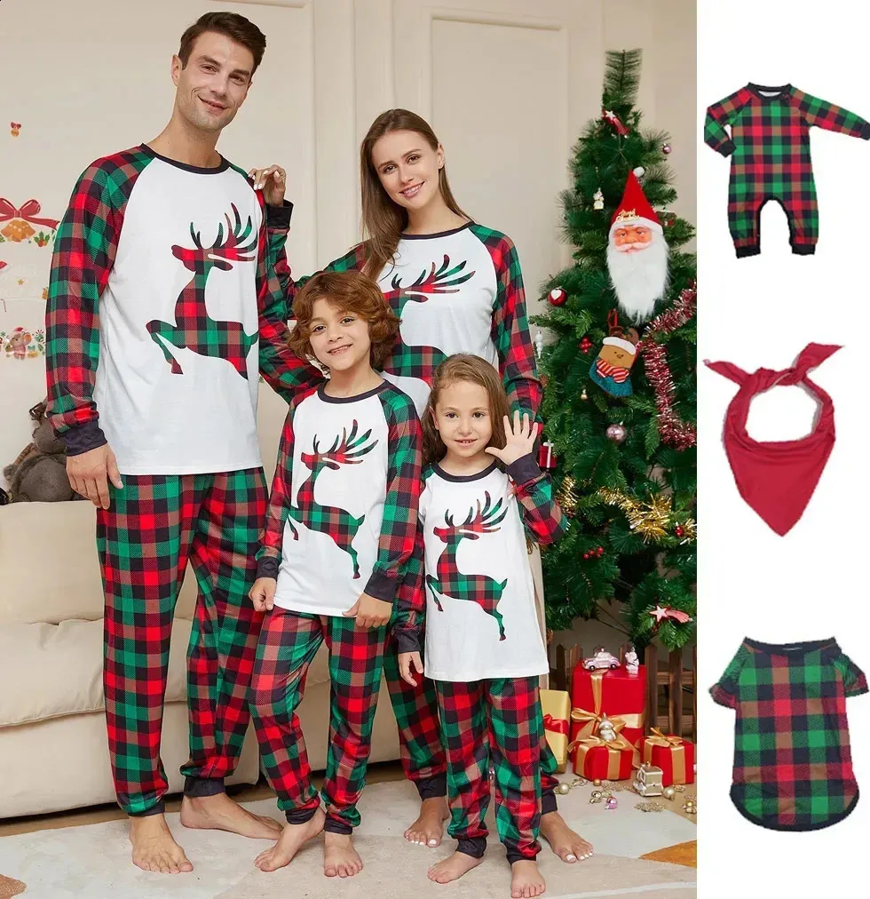 Christmas Family Matching Pajamas Cute Deer Letter Printing Adult Baby Set Pjs Dog Clothing 240925