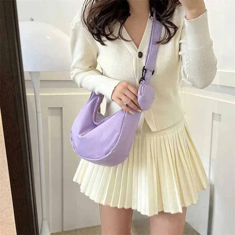 Women's Canvas Crossbody Bag - Casual Dumpling Shoulder Bag For Commuting & Travel - View #3