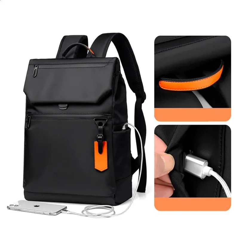 Sac à dos homme en tissu Oxford imperméable, compatible avec ordinateur portable 14-156 pouces, avec port de chargement USB et fermeture éclair. Idéal pour les voyages et les activités de plein air. Référence : 240925Z._voghion.com