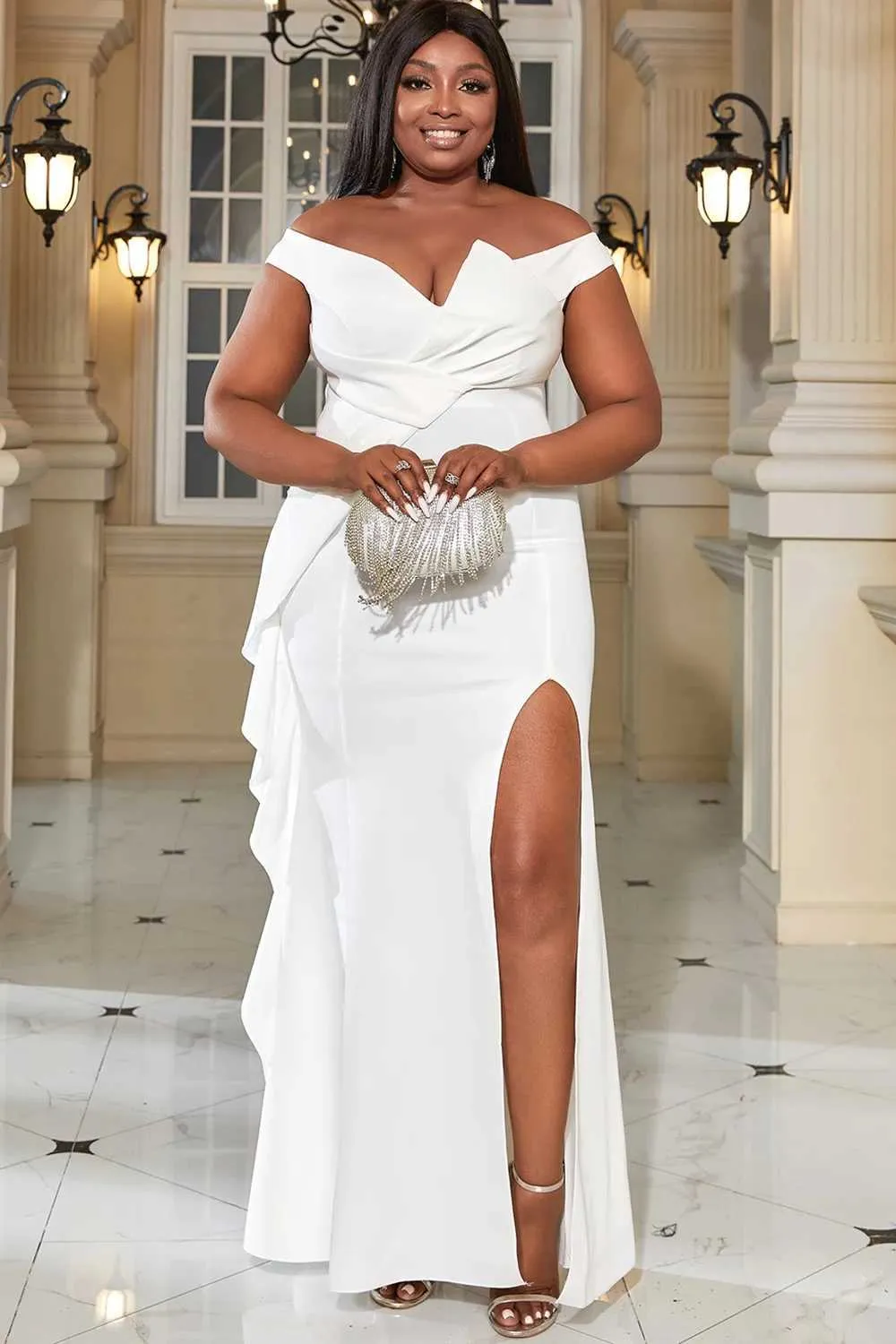 2 piece dress for ladies Bateau Neck Two Piece Long Sleeves Lace Evening Dress Prom Dresses US16 / As Picture main image 1