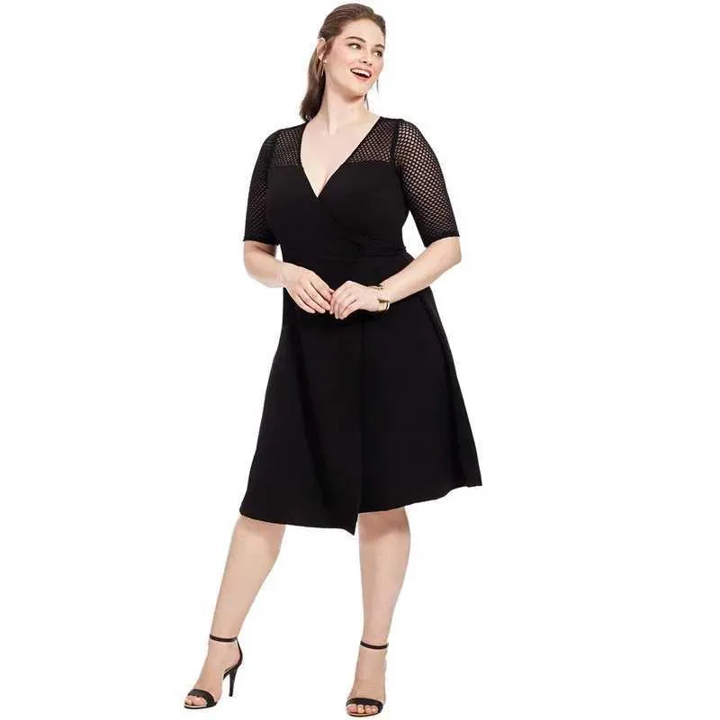 Elegant Black A-line Wrap Dress for Plus Size Women - Short Sleeve, Panel homecoming sashes, Waist Fit, Perfect for Summer Parties - 6XL (M240924) Elegant Black A-line Wrap Dress for Plus Size Women - Short Sleeve, Panel homecoming sashes, Waist Fit, Perfect for Summer Parties - 6XL (M240924)