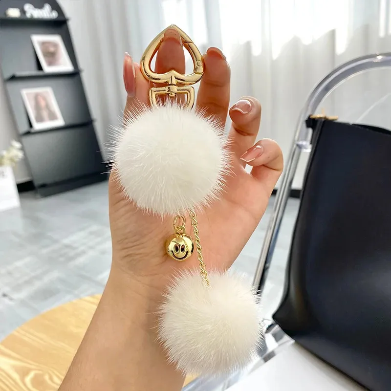 Portachiavi In Vera Pelliccia Di Visone | Ciondolo A Fiore O Pompom Per Borsa, Auto O Regalo