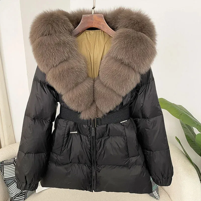 Winter Womens Real Fox Fur Collar Down Jacket Short From