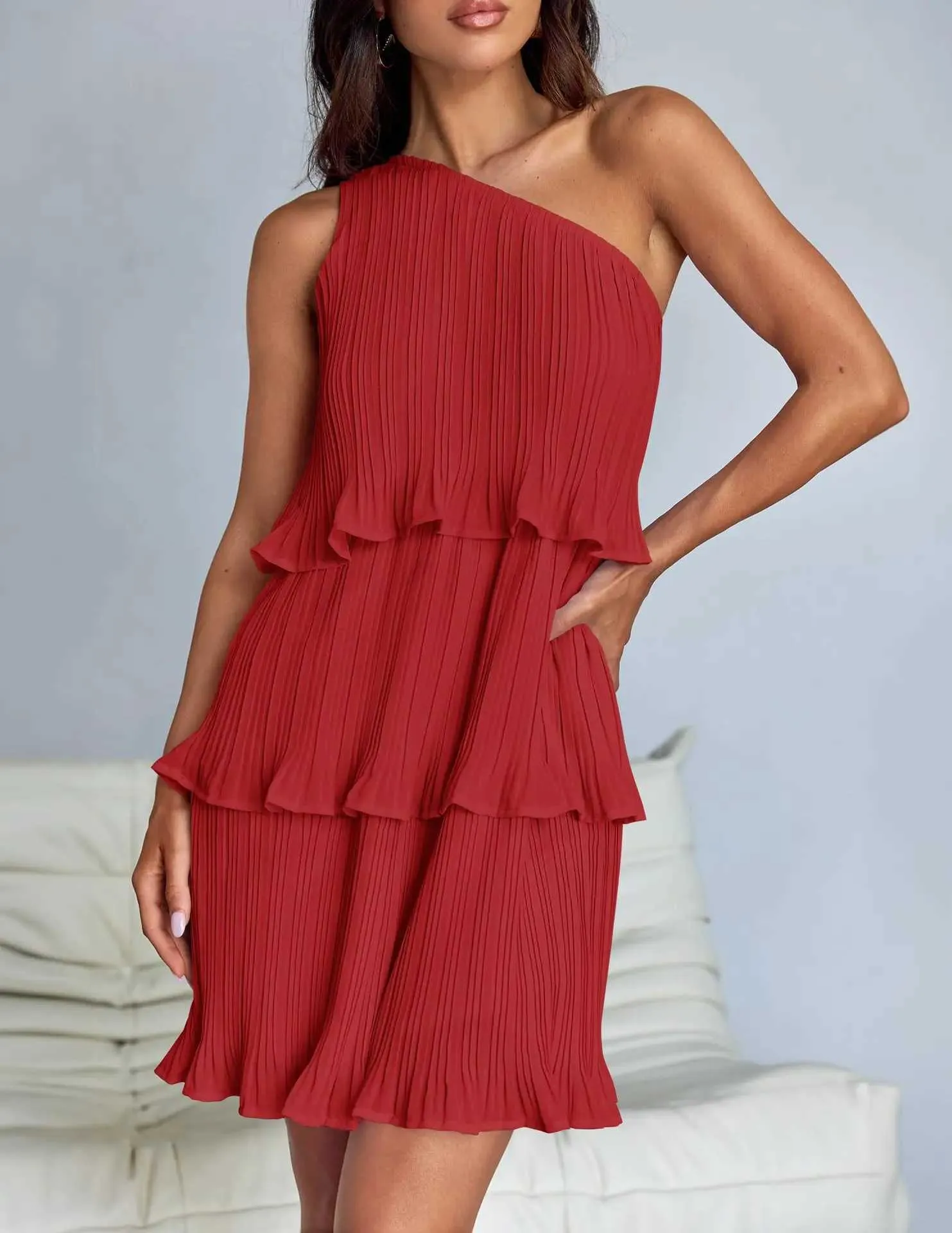 Short Coral Homecoming Dress LC Lauren Conrad Dresses Lc Lauren Conrad One  Shoulder Ruffle Tiered Mini