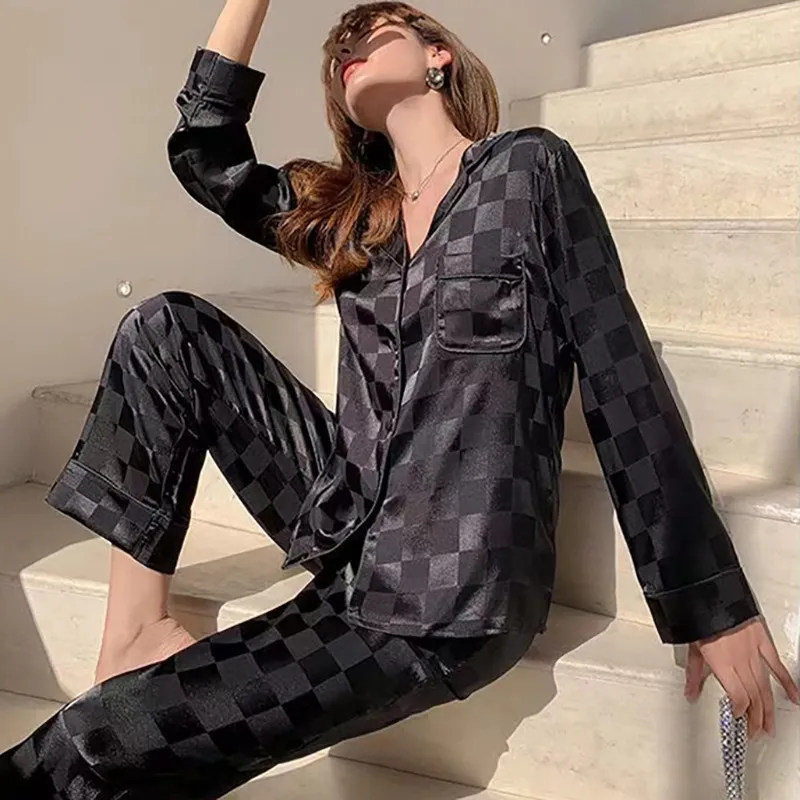 2026 Women’s Plaid Pamas Set – Faux Silk Satin Sleepwear, Plus‑Size, $19.36 Deal
