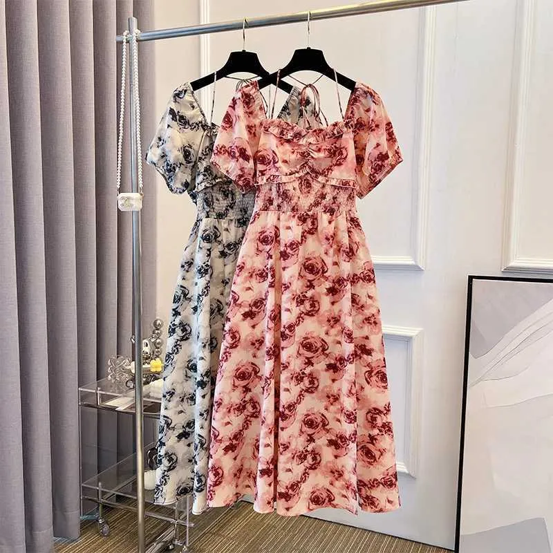 Summer Halter Neck Tie floral midi dress with Elastic Waist and Print for Plus Size Women - Elegant Party Skirt with Ruffle Trim (M240924) Summer Halter Neck Tie floral midi dress with Elastic Waist and Print for Plus Size Women - Elegant Party Skirt with Ruffle Trim (M240924)