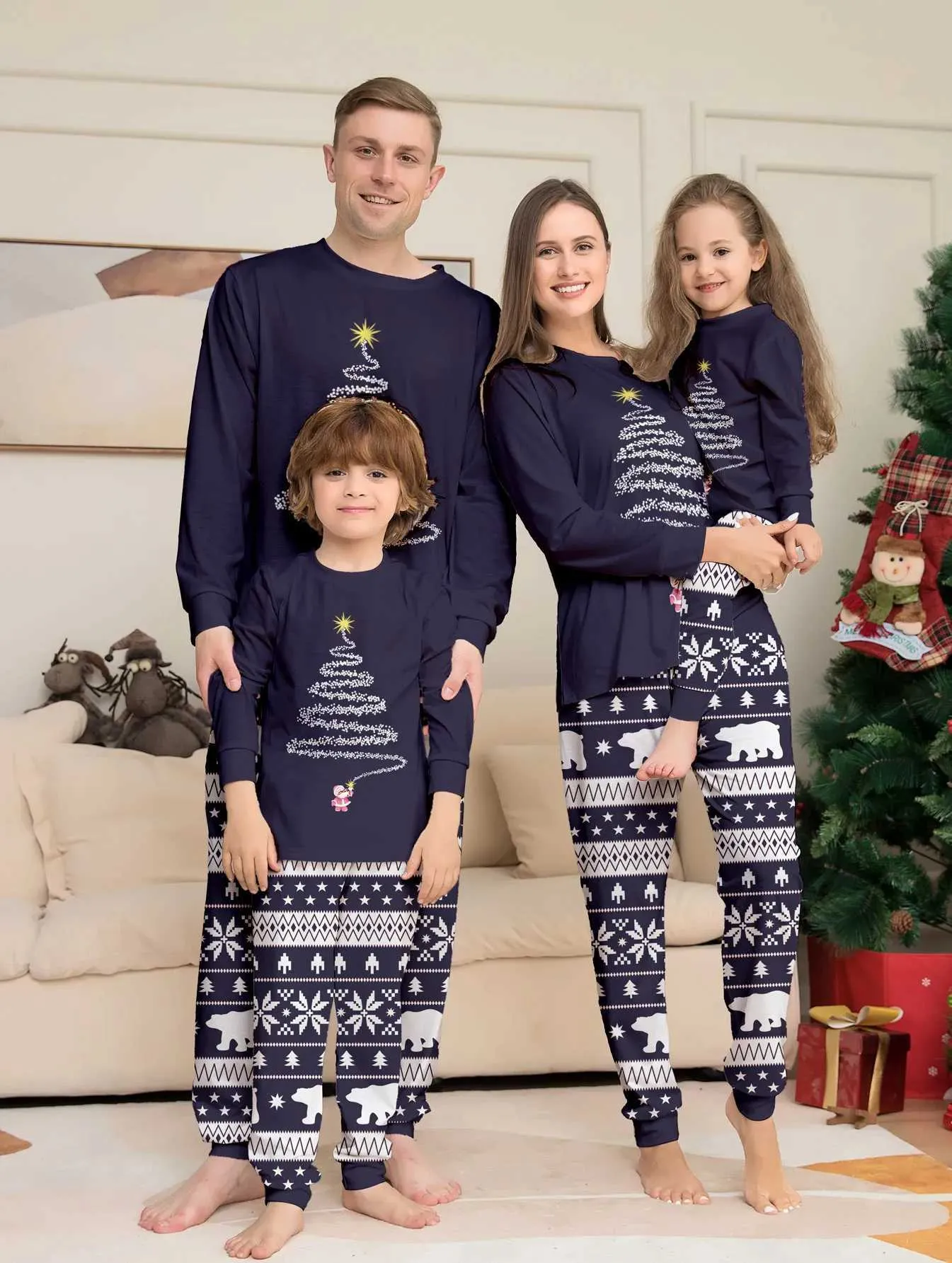 Matching Family Pajamas Navy Christmas Pjs Patpat Family Christmas