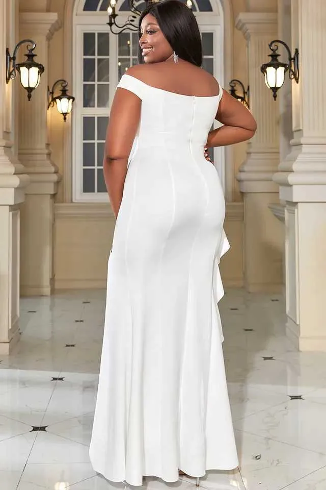 Elegant Plus Size Off-Shoulder Sleeveless Maxi Dress with High Split