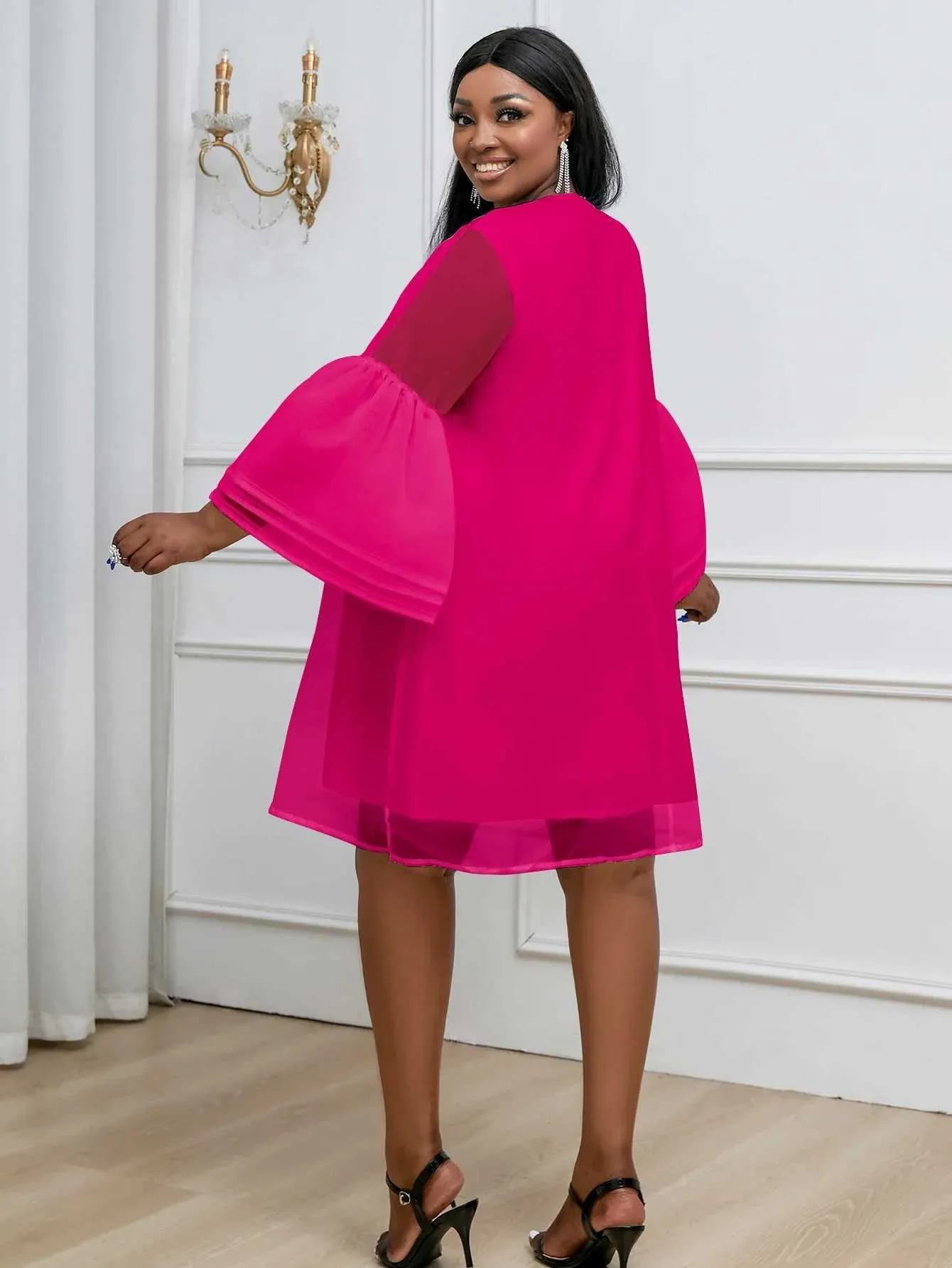 Plus Size Velvet Shift Dress Floor-Length with Flare Bell Sleeves and  Ruffled Collar for Winter Wedding from Dhgate Plus size Dresses - price  29.29